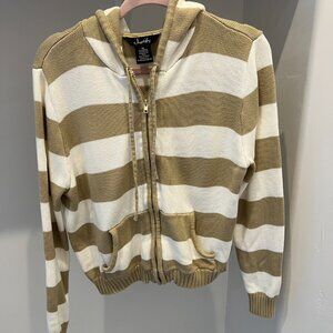 Justify Sweater-Knit Tan & Off-White Striped Hoodie